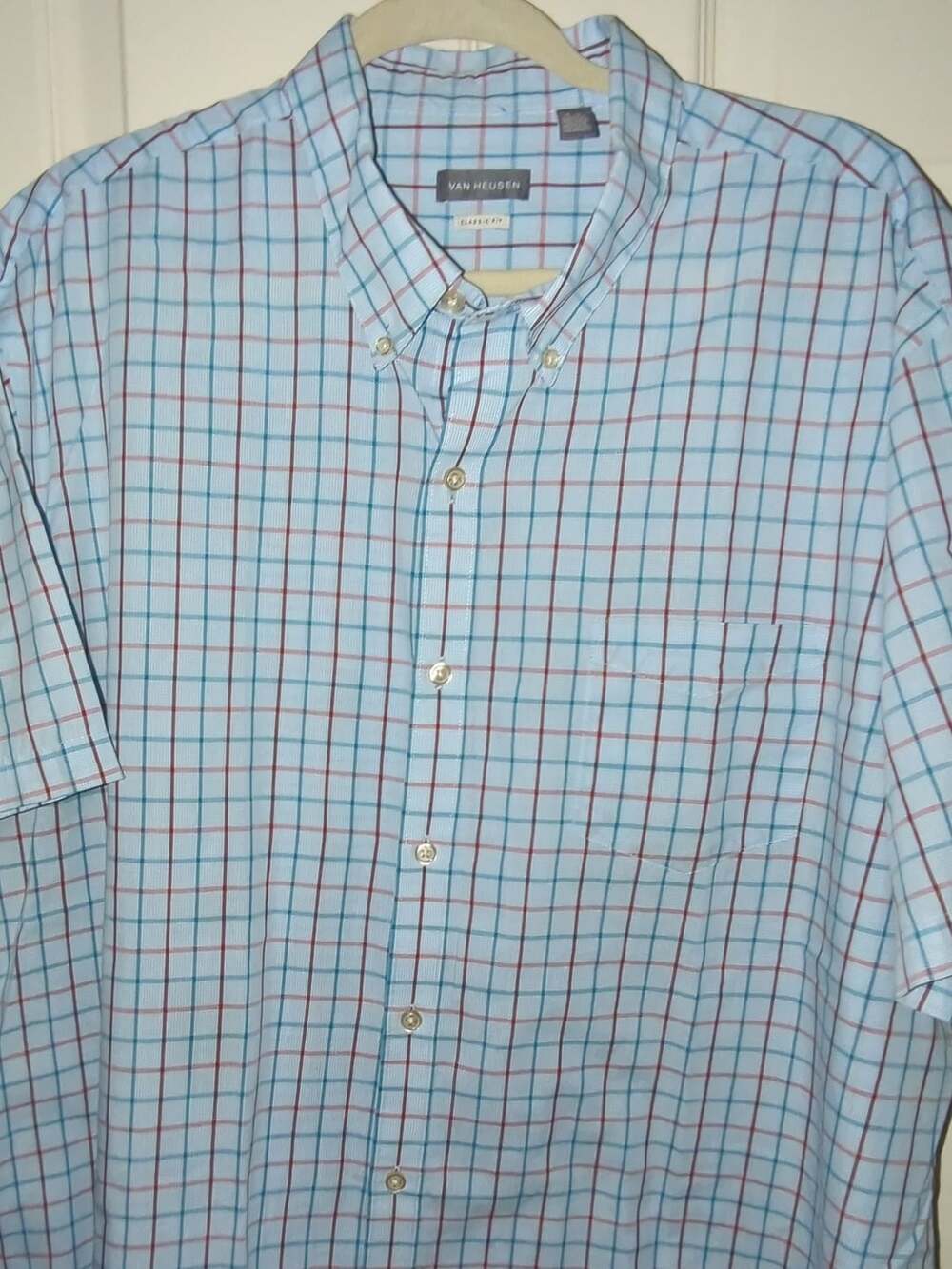 Van Heusen Classic Fit Short Sleeve Plaid Button Down Shirt Size XXL